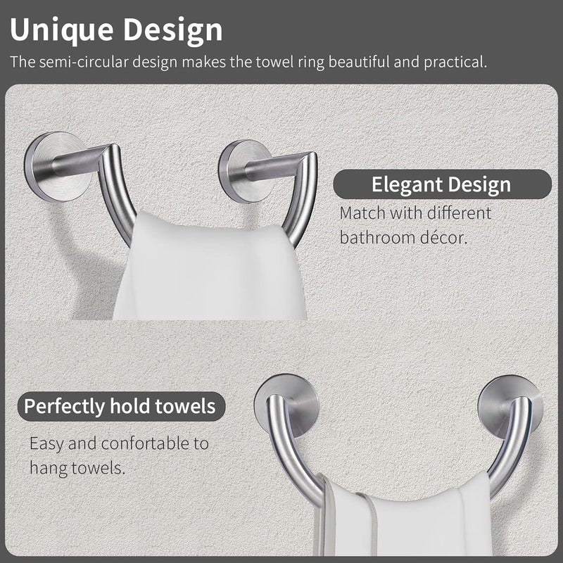 HouseAid Stainless Steel Towel Ring for Bathroom, Hand Towel Holder, Modern Semi-Circular Hand Towel Rack, Wall Mounted, Brushed Nickel - Image 4